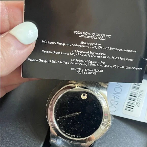 NWT- VIDEO- Movado Men's Elegant Silver and Black Watch - Picture 6 of 9